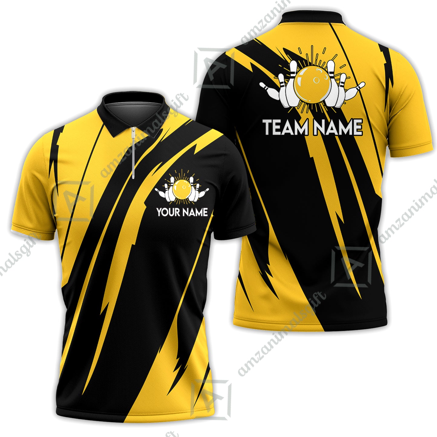 Custom Bowling Team Jerseys Polo Shirts, Ocean Blue Yellow Bowling uniforms, Custom Bowling Shirts With Personalized Name And Team Name