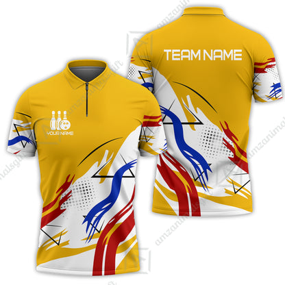 Customize Name, Team Name Bowling Jersey, Bowling Team Jersey Multicolor Polo Quarter-Zip Shirts, Custom Bowling Uniforms Jerseys