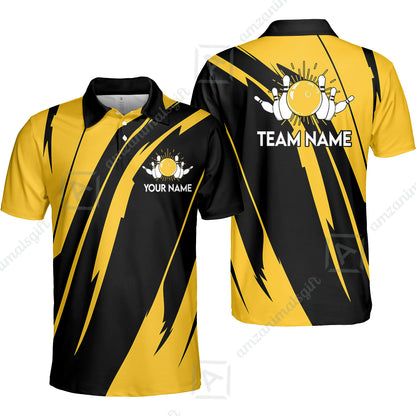 Custom Bowling Team Jerseys Polo Shirts, Ocean Blue Yellow Bowling uniforms, Custom Bowling Shirts With Personalized Name And Team Name