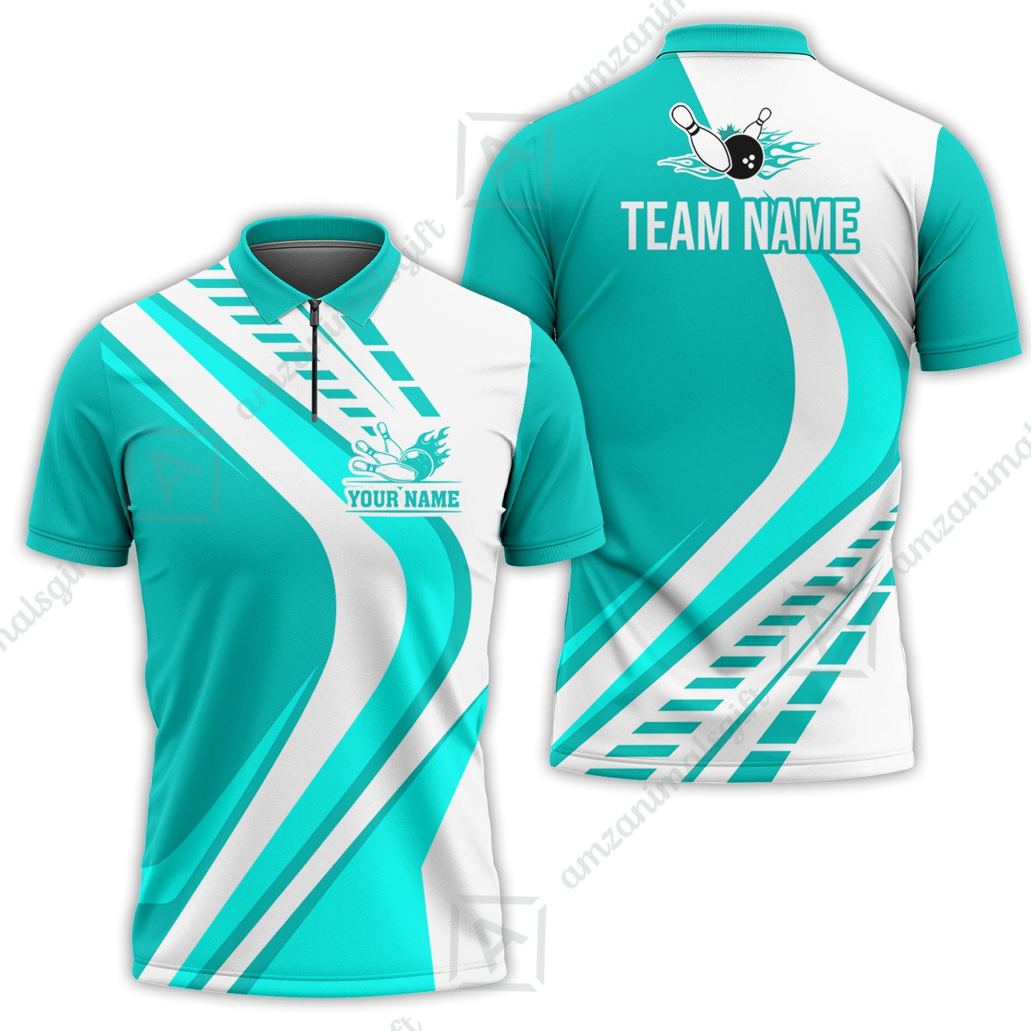 Customize Your Name, Team Name Bowling Jersey, Bowling Team Jersey Multicolor Polo Quarter-Zip Shirts, Custom Bowling Uniforms Jerseys