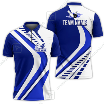 Customize Your Name, Team Name Bowling Jersey, Bowling Team Jersey Multicolor Polo Quarter-Zip Shirts, Custom Bowling Uniforms Jerseys