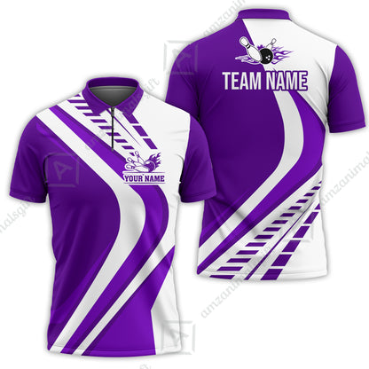 Customize Your Name, Team Name Bowling Jersey, Bowling Team Jersey Multicolor Polo Quarter-Zip Shirts, Custom Bowling Uniforms Jerseys