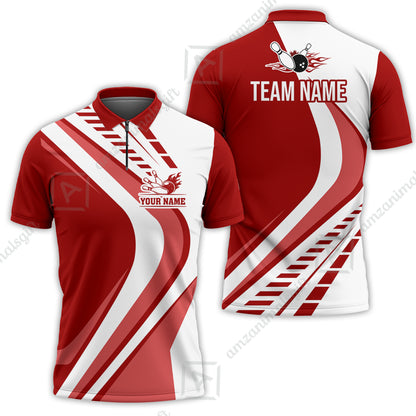 Customize Your Name, Team Name Bowling Jersey, Bowling Team Jersey Multicolor Polo Quarter-Zip Shirts, Custom Bowling Uniforms Jerseys