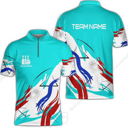 Customize Name, Team Name Bowling Jersey, Bowling Team Jersey Multicolor Polo Quarter-Zip Shirts, Custom Bowling Uniforms Jerseys