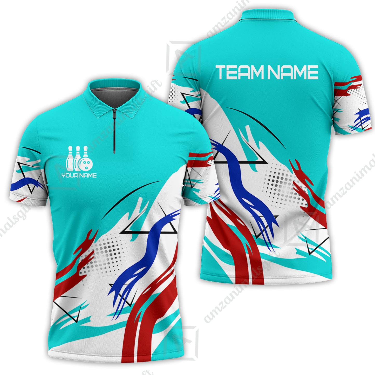 Customize Name, Team Name Bowling Jersey, Bowling Team Jersey Multicolor Polo Quarter-Zip Shirts, Custom Bowling Uniforms Jerseys