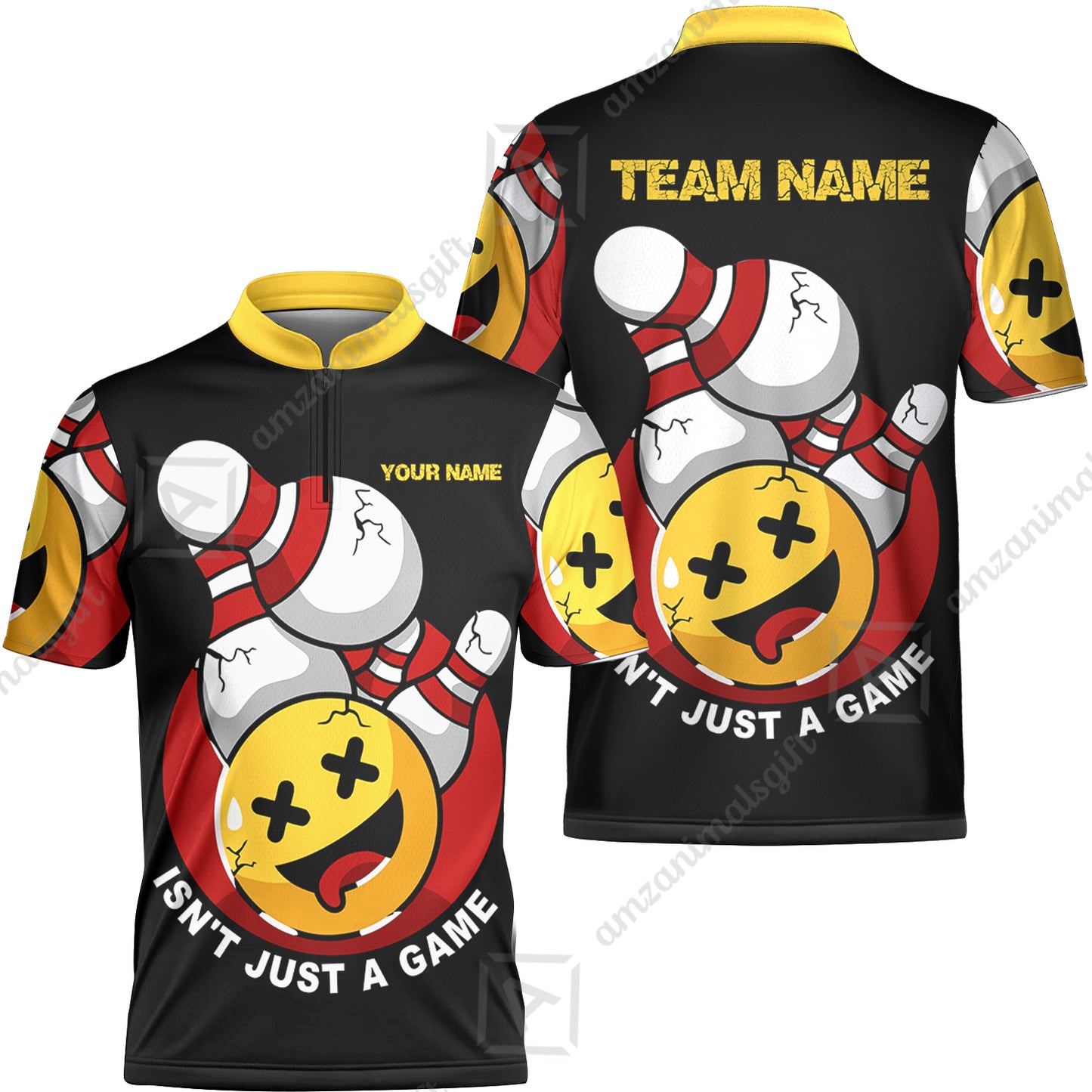 Custom Bowling Team Jerseys Shirts, Bowling uniforms Black Summer Smiley Personalized Name And Team Name