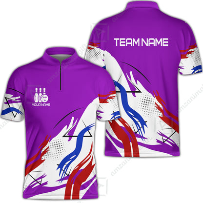 Customize Name, Team Name Bowling Jersey, Bowling Team Jersey Multicolor Polo Quarter-Zip Shirts, Custom Bowling Uniforms Jerseys