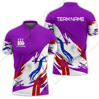 Customize Name, Team Name Bowling Jersey, Bowling Team Jersey Multicolor Polo Quarter-Zip Shirts, Custom Bowling Uniforms Jerseys