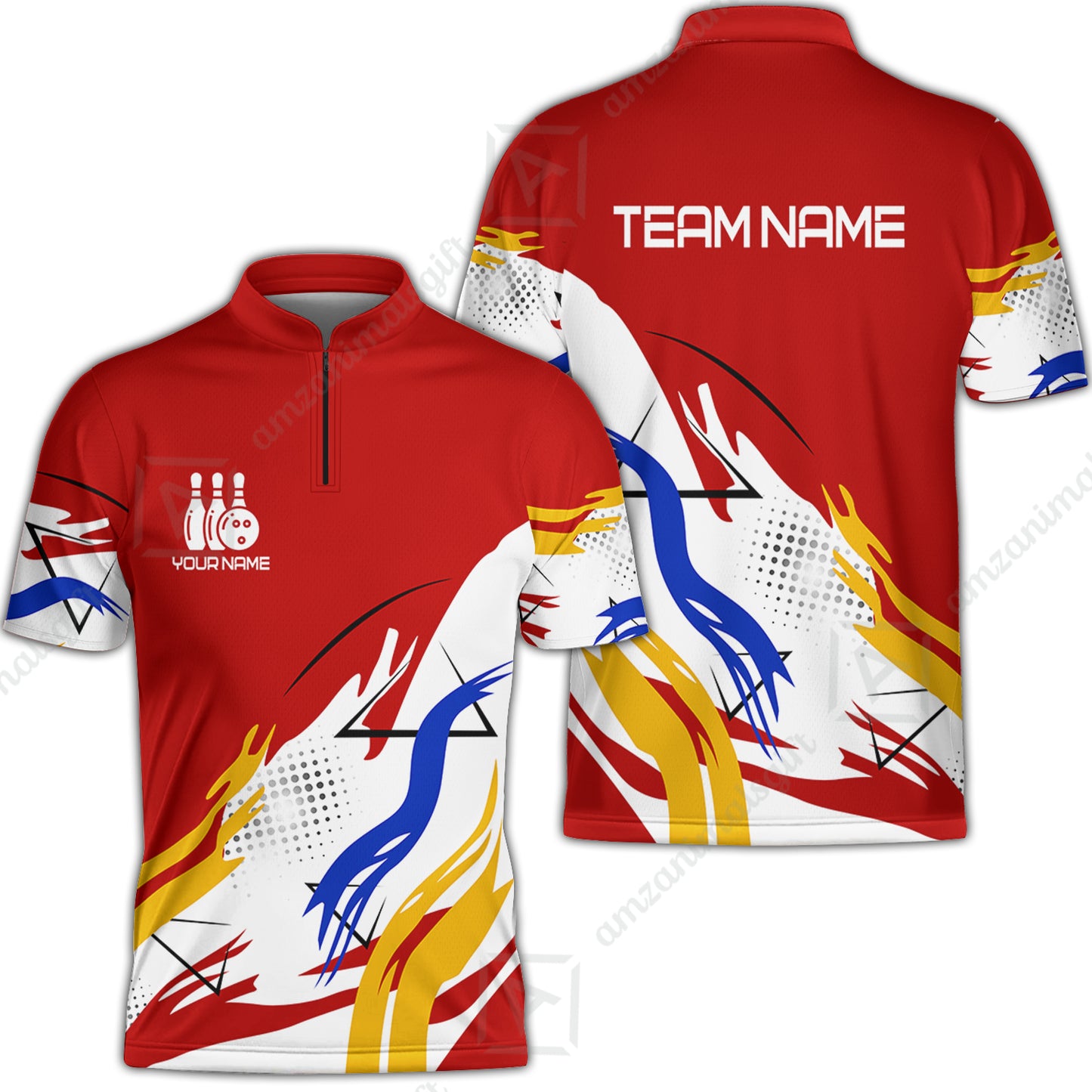 Customize Name, Team Name Bowling Jersey, Bowling Team Jersey Multicolor Polo Quarter-Zip Shirts, Custom Bowling Uniforms Jerseys