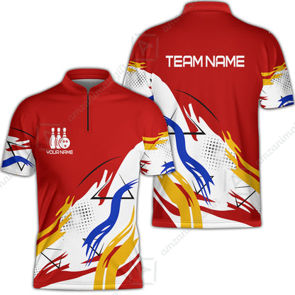 Customize Name, Team Name Bowling Jersey, Bowling Team Jersey Multicolor Polo Quarter-Zip Shirts, Custom Bowling Uniforms Jerseys