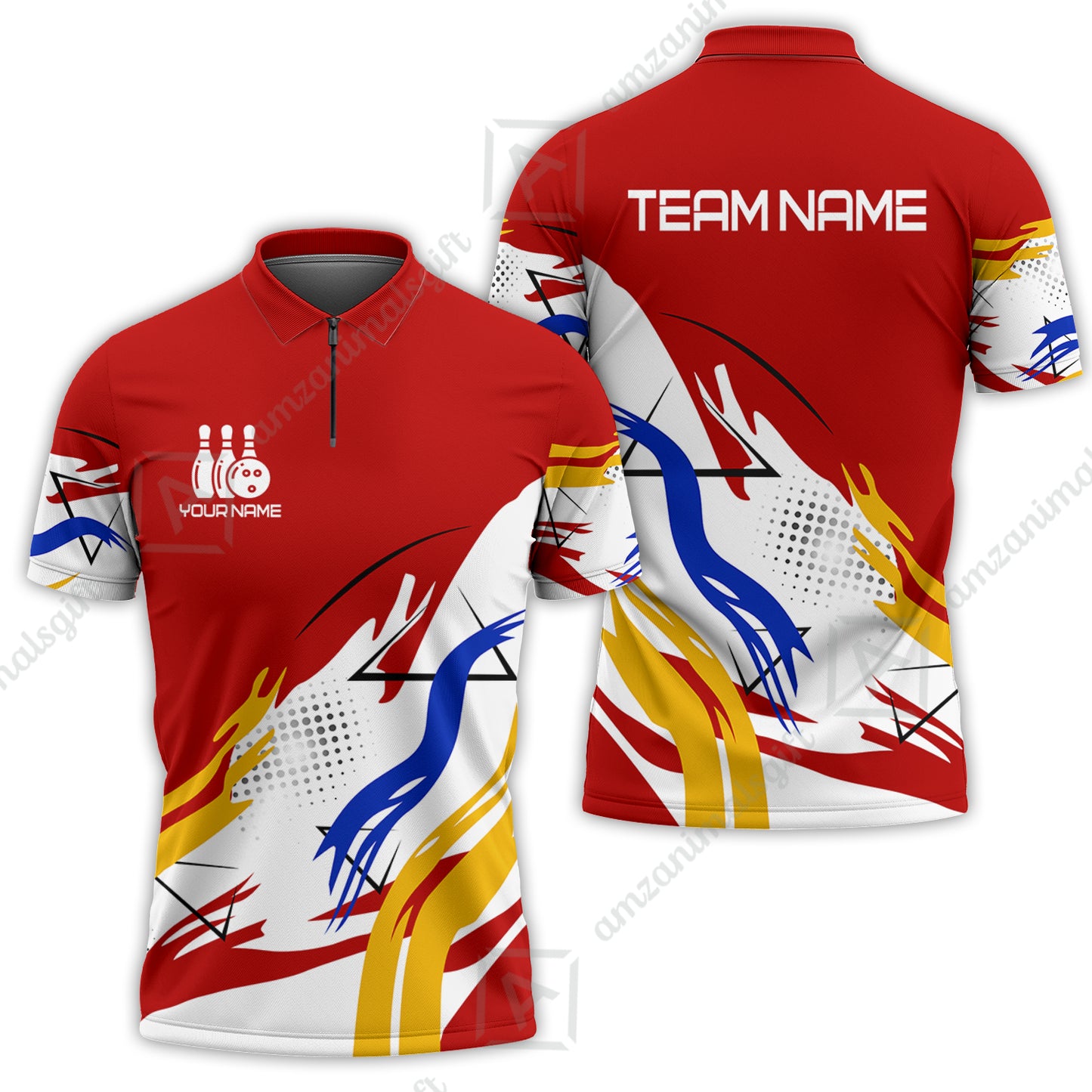 Customize Name, Team Name Bowling Jersey, Bowling Team Jersey Multicolor Polo Quarter-Zip Shirts, Custom Bowling Uniforms Jerseys