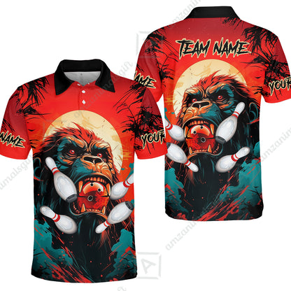 Custom Bowling Team Jerseys Polo Shirts, Bowling uniforms Godzilla KingKong Pattern Personalized Name And Team Name