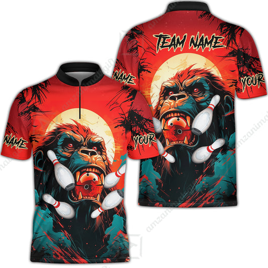 Custom Bowling Team Jerseys Polo Shirts, Bowling uniforms Godzilla KingKong Pattern Personalized Name And Team Name