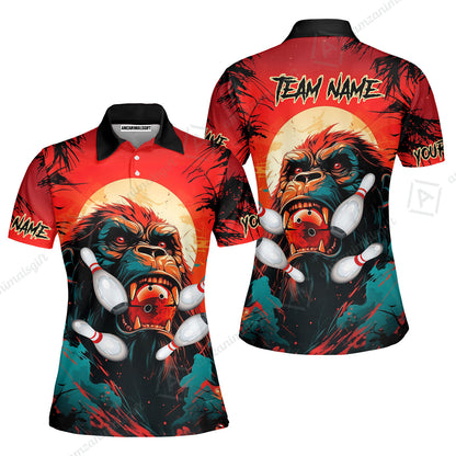 Custom Bowling Team Jerseys Polo Shirts, Bowling uniforms Godzilla KingKong Pattern Personalized Name And Team Name