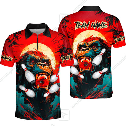 Custom Bowling Team Jerseys Polo Shirts, Bowling uniforms Godzilla KingKong Pattern Personalized Name And Team Name