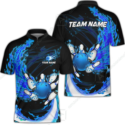 Customized Bowling Polo Team Jerseys, Breath Of Fire Bowling And Pins Multicolor Option Customized Name And Team Name For Bowling Team