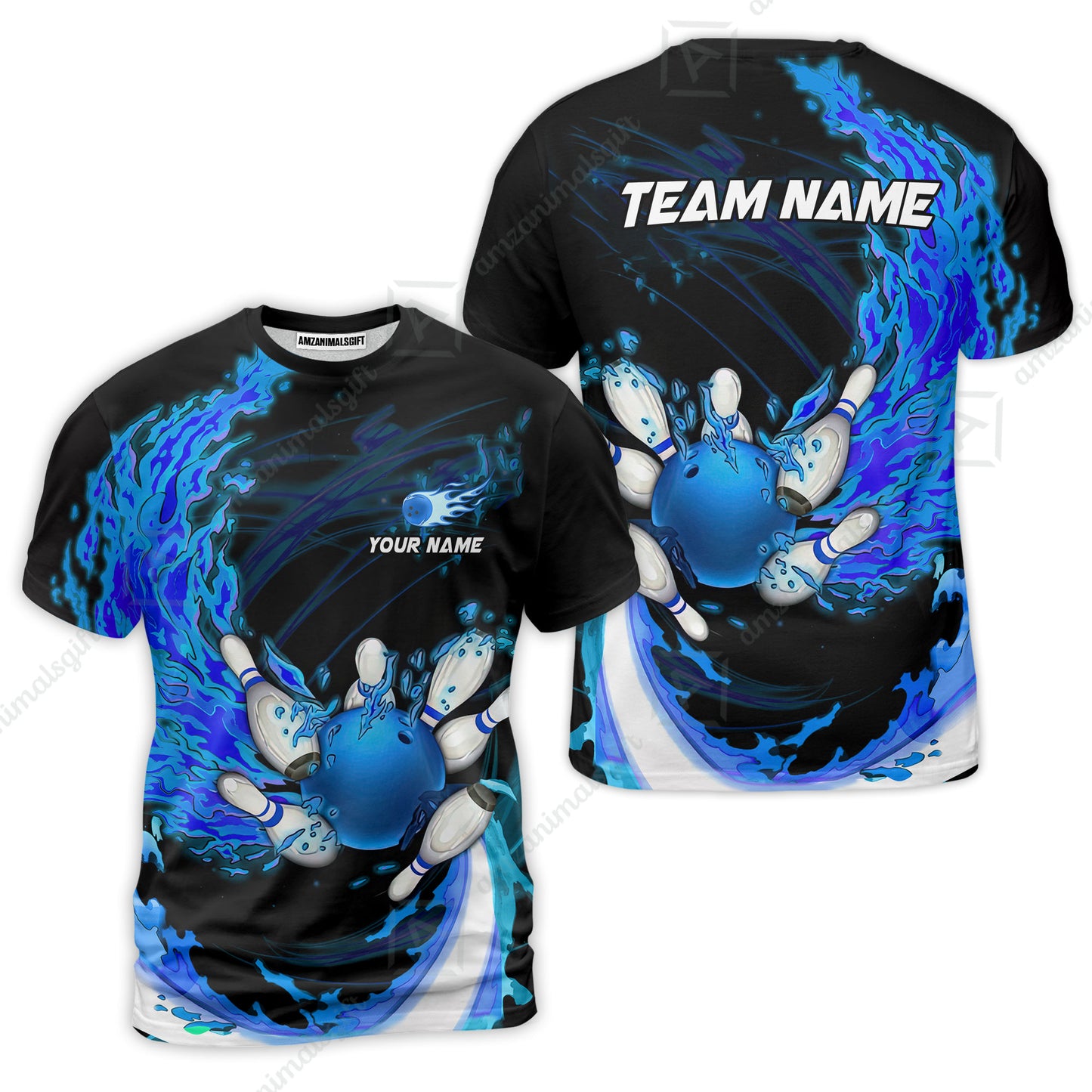 Customized Bowling Polo Team Jerseys, Breath Of Fire Bowling And Pins Multicolor Option Customized Name And Team Name For Bowling Team