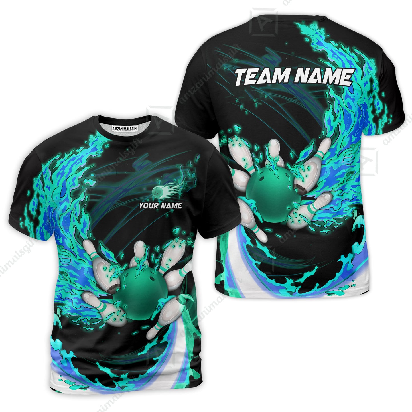 Customized Bowling Polo Team Jerseys, Breath Of Fire Bowling And Pins Multicolor Option Customized Name And Team Name For Bowling Team