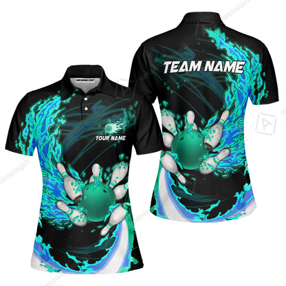 Customized Bowling Polo Team Jerseys, Breath Of Fire Bowling And Pins Multicolor Option Customized Name And Team Name For Bowling Team