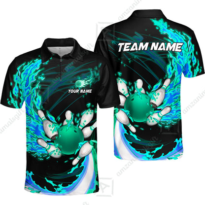 Customized Bowling Polo Team Jerseys, Breath Of Fire Bowling And Pins Multicolor Option Customized Name And Team Name For Bowling Team
