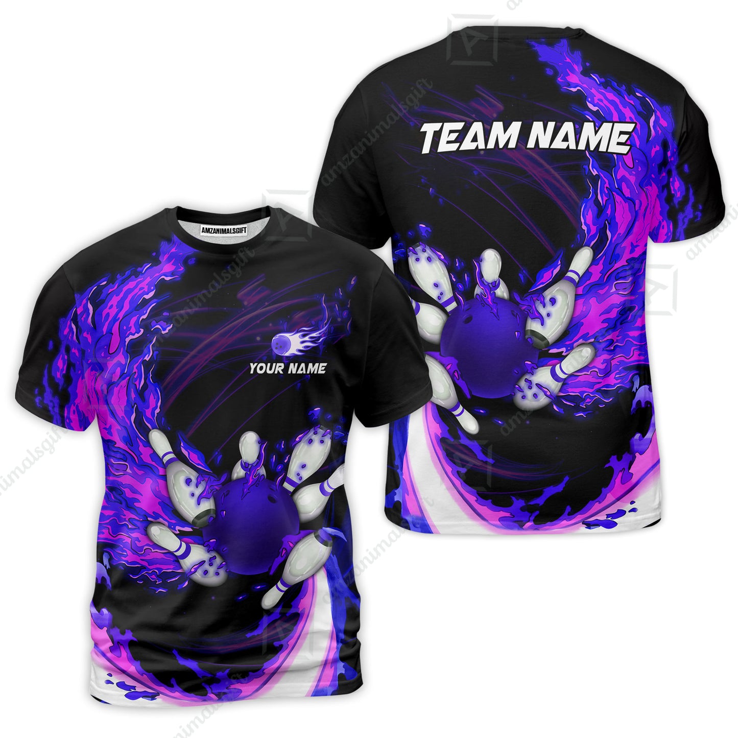 Customized Bowling Polo Team Jerseys, Breath Of Fire Bowling And Pins Multicolor Option Customized Name And Team Name For Bowling Team