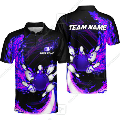 Customized Bowling Polo Team Jerseys, Breath Of Fire Bowling And Pins Multicolor Option Customized Name And Team Name For Bowling Team