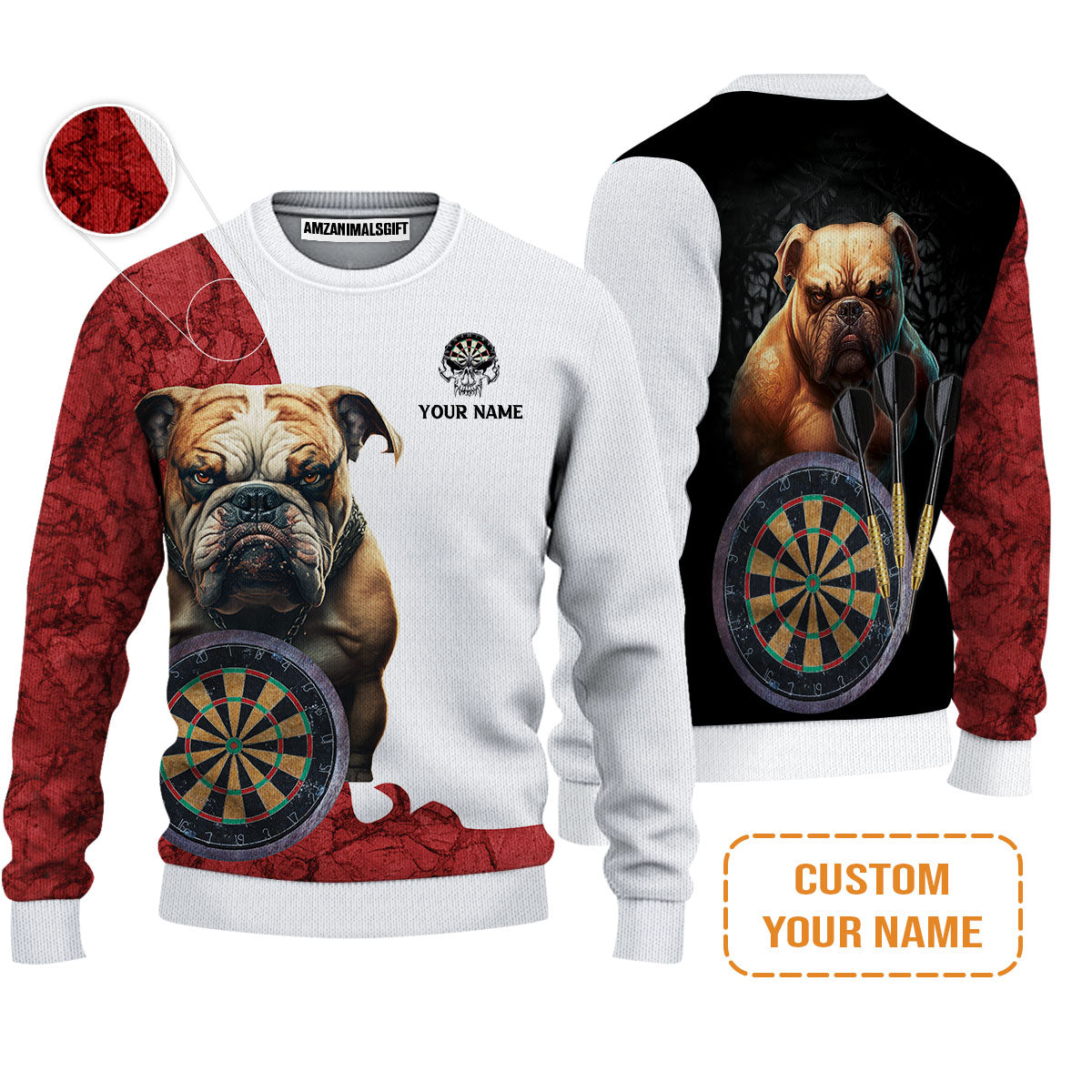 Bulldog And Darts Custom Name Men Polo Shirt, Bullseye Dartboard Personalized Men Polo Shirt Gift For Darts Lovers, Friends, Team, Dog Lovers