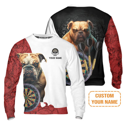 Bulldog And Darts Custom Name Sweater, Bullseye Dartboard Personalized Sweater - Gift For Darts Lovers, Friends, Team, Dog Lovers