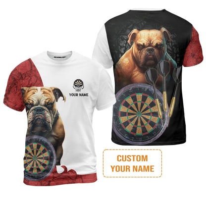 Bulldog And Darts Custom Name Men Polo Shirt, Bullseye Dartboard Personalized Men Polo Shirt Gift For Darts Lovers, Friends, Team, Dog Lovers