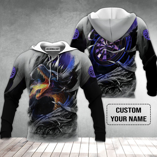 Customized Name Darts Hoodie, Bullseye Dartboard Personalized Flame Dragon And Darts Hoodie