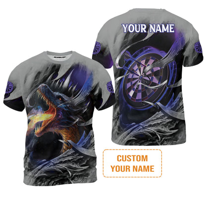 Customized Name Darts Men Polo Shirt, Bullseye Dartboard Personalized Flame Dragon And Darts Polo Shirt - Gift For Darts Players, Darts Lovers