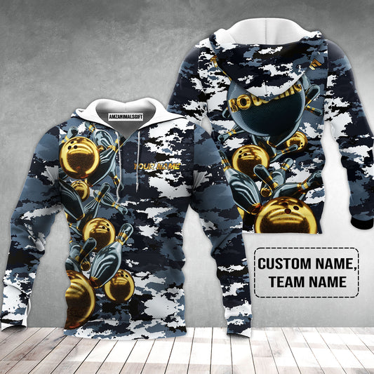 Bowling Custom Hoodie - Camo Navy Bowling Team Custom Bowling Hoodie