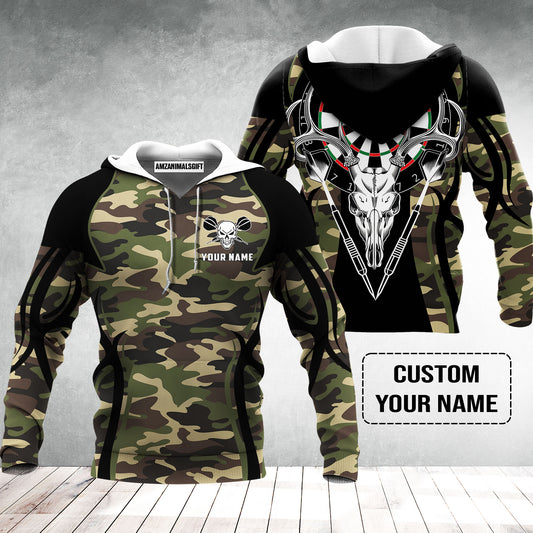 Darts Custom Name Hoodie, Camo Skull Deer Dartboard Personalized Hoodie - Gift For Darts Lovers, Friend, Darts Team Player