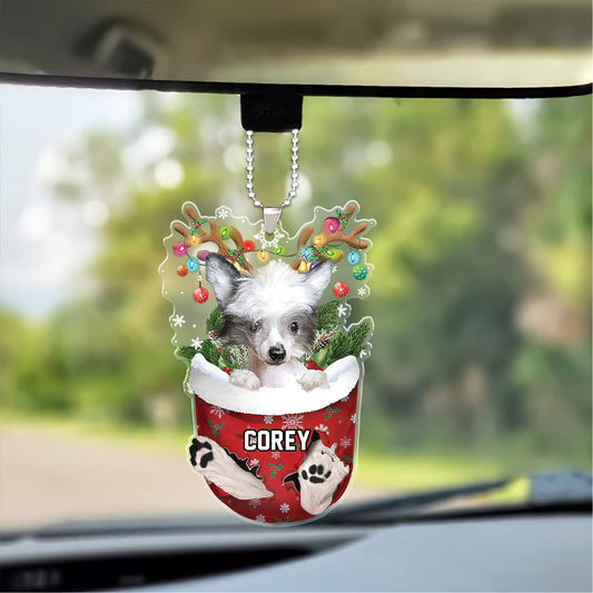 Chinese Crested Dog In Snow Pocket Christmas Car Ornament - Christmas Gift For Chinese Crested Dog Lovers, Dog Lovers