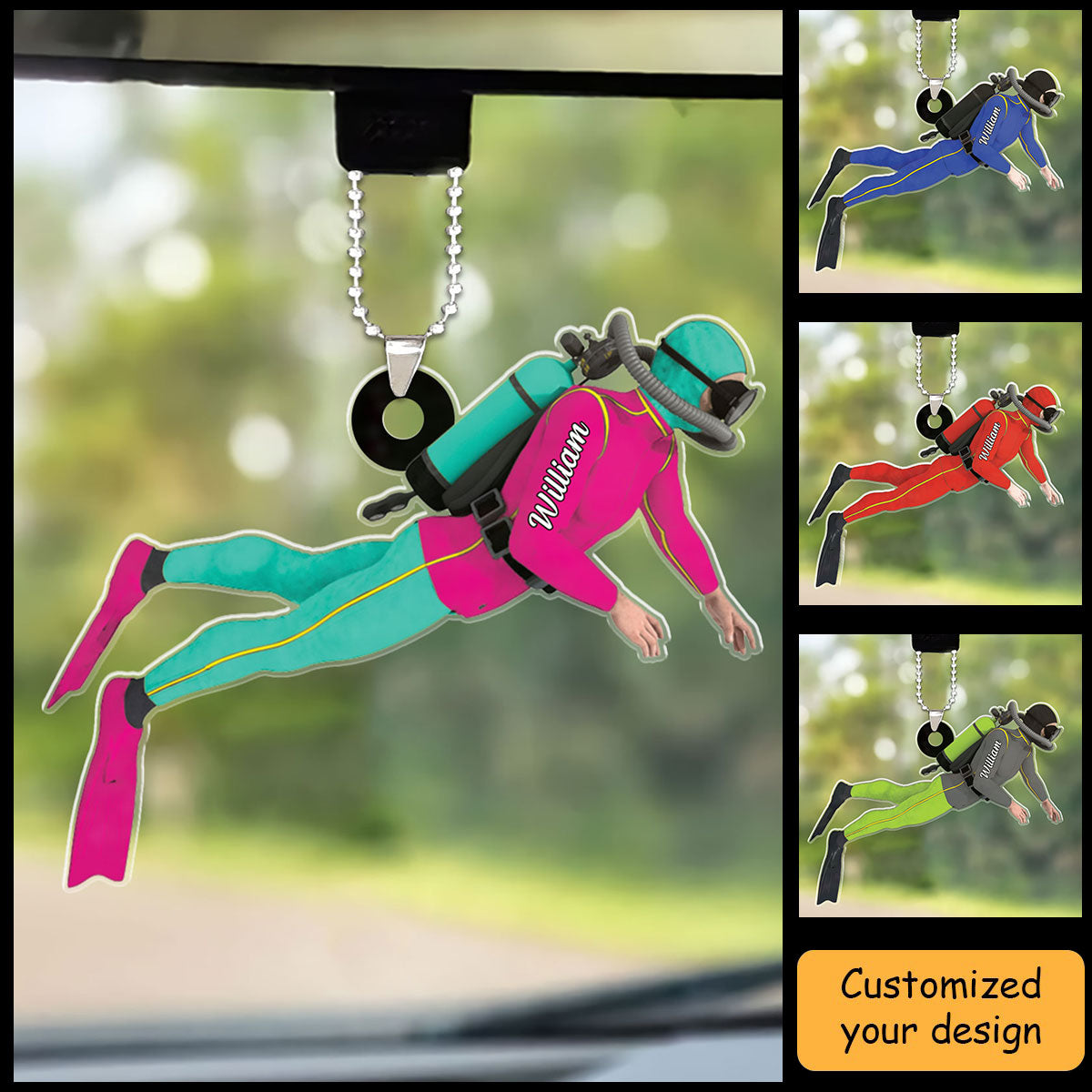 Personalized Diver Christmas Car Ornament, Scuba Diving Car Ornament For Diving Lovers, Divers, Christmas Gifts