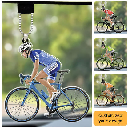 Personalized Female Cyclist, Bike Riding Christmas Car Ornament, Gift For Cyclists