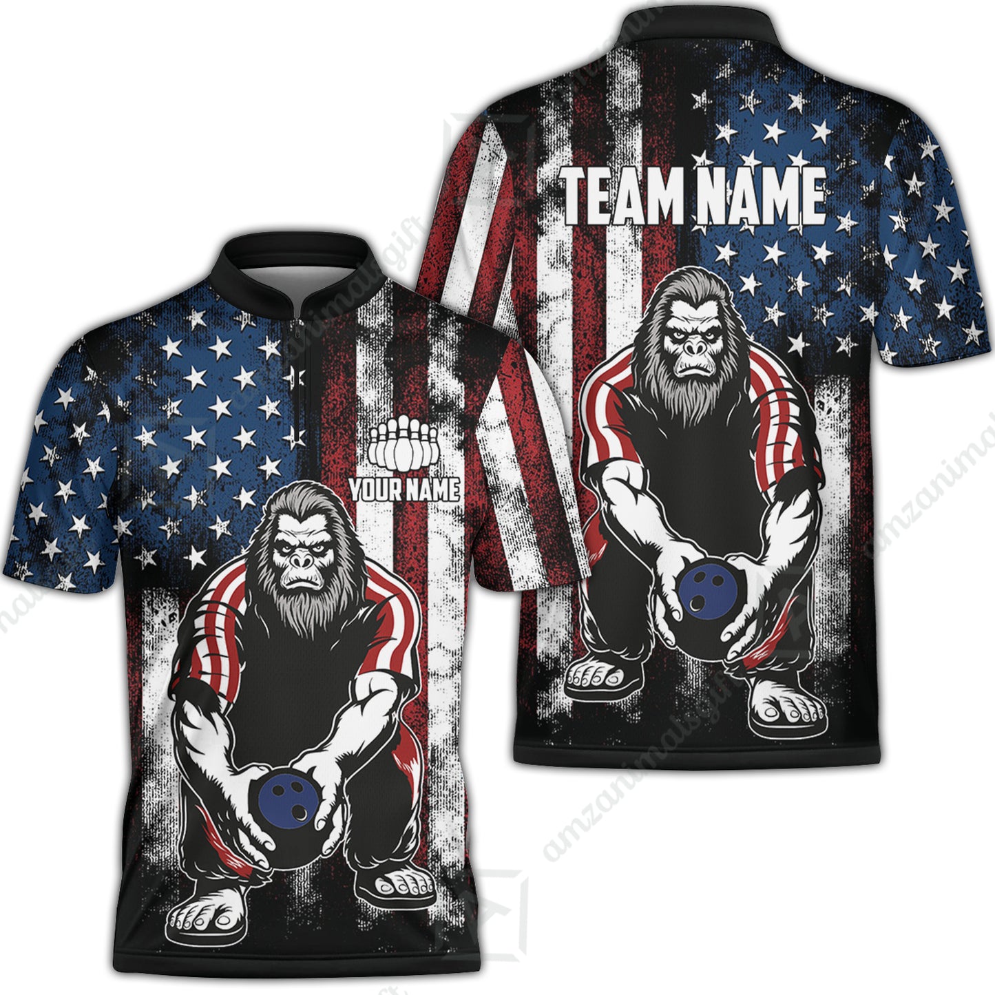 Customized Patriotic Bowling Polo Shirt, Custom Bigfoot Bowling Team Jerseys Polo Shirts, Bowling uniforms, Perfect Outfit For Bowlers