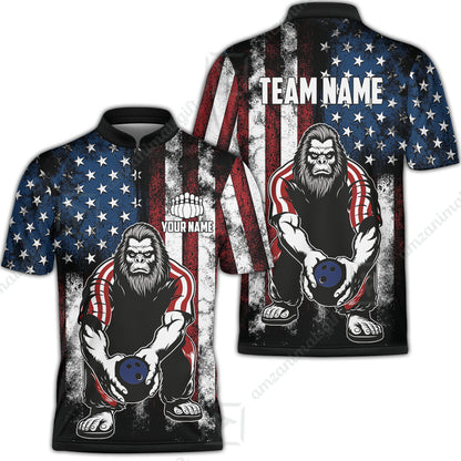 Customized Patriotic Bowling Polo Shirt, Custom Bigfoot Bowling Team Jerseys Polo Shirts, Bowling uniforms, Perfect Outfit For Bowlers