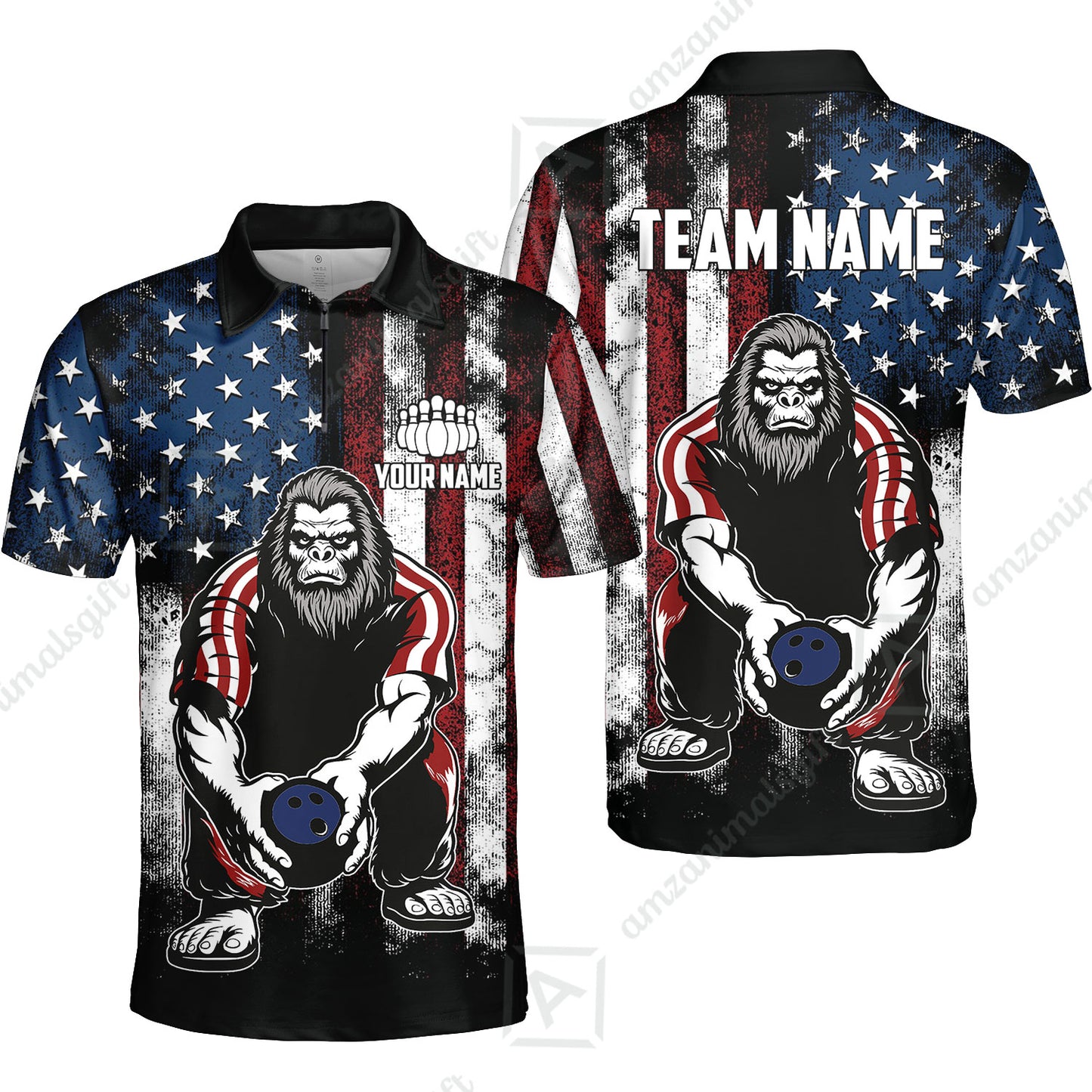 Customized Patriotic Bowling Polo Shirt, Custom Bigfoot Bowling Team Jerseys Polo Shirts, Bowling uniforms, Perfect Outfit For Bowlers
