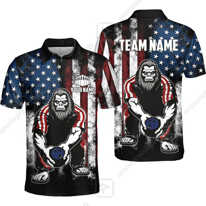 Customized Patriotic Bowling Polo Shirt, Custom Bigfoot Bowling Team Jerseys Polo Shirts, Bowling uniforms, Perfect Outfit For Bowlers