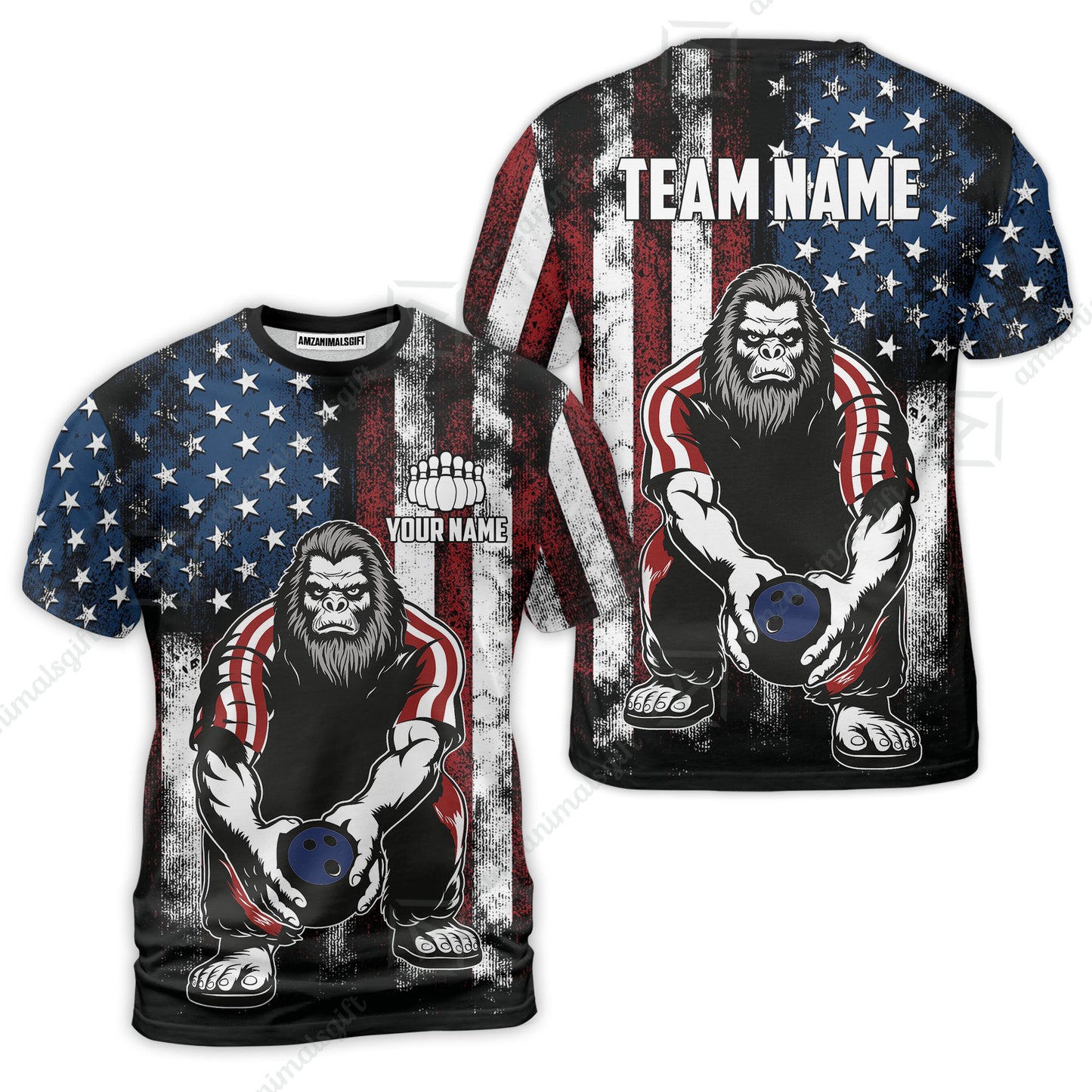 Customized Patriotic Bowling Polo Shirt, Custom Bigfoot Bowling Team Jerseys Polo Shirts, Bowling uniforms, Perfect Outfit For Bowlers