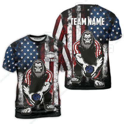 Customized Patriotic Bowling Polo Shirt, Custom Bigfoot Bowling Team Jerseys Polo Shirts, Bowling uniforms, Perfect Outfit For Bowlers