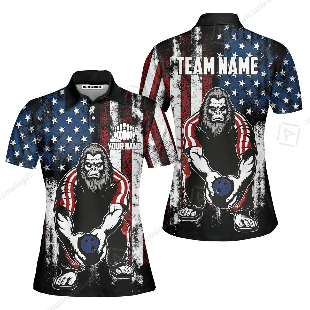 Customized Patriotic Bowling Polo Shirt, Custom Bigfoot Bowling Team Jerseys Polo Shirts, Bowling uniforms, Perfect Outfit For Bowlers