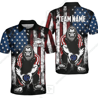 Customized Patriotic Bowling Polo Shirt, Custom Bigfoot Bowling Team Jerseys Polo Shirts, Bowling uniforms, Perfect Outfit For Bowlers