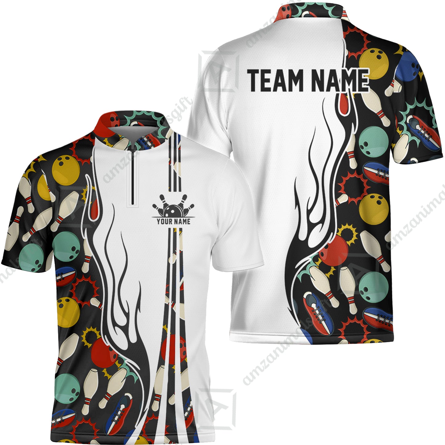 Custom Bowling Team Jerseys Polo Shirts, Custom Multi Color Icon Bowling Uniforms Jerseys, Personalized Name And Team Name