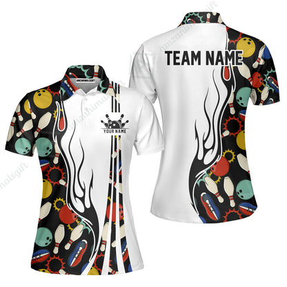 Custom Bowling Team Jerseys Polo Shirts, Custom Multi Color Icon Bowling Uniforms Jerseys, Personalized Name And Team Name