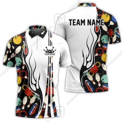 Custom Bowling Team Jerseys Polo Shirts, Custom Multi Color Icon Bowling Uniforms Jerseys, Personalized Name And Team Name