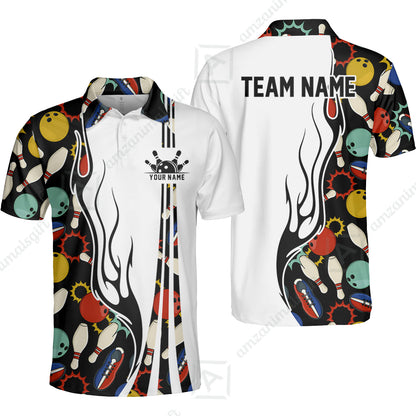 Custom Bowling Team Jerseys Polo Shirts, Custom Multi Color Icon Bowling Uniforms Jerseys, Personalized Name And Team Name
