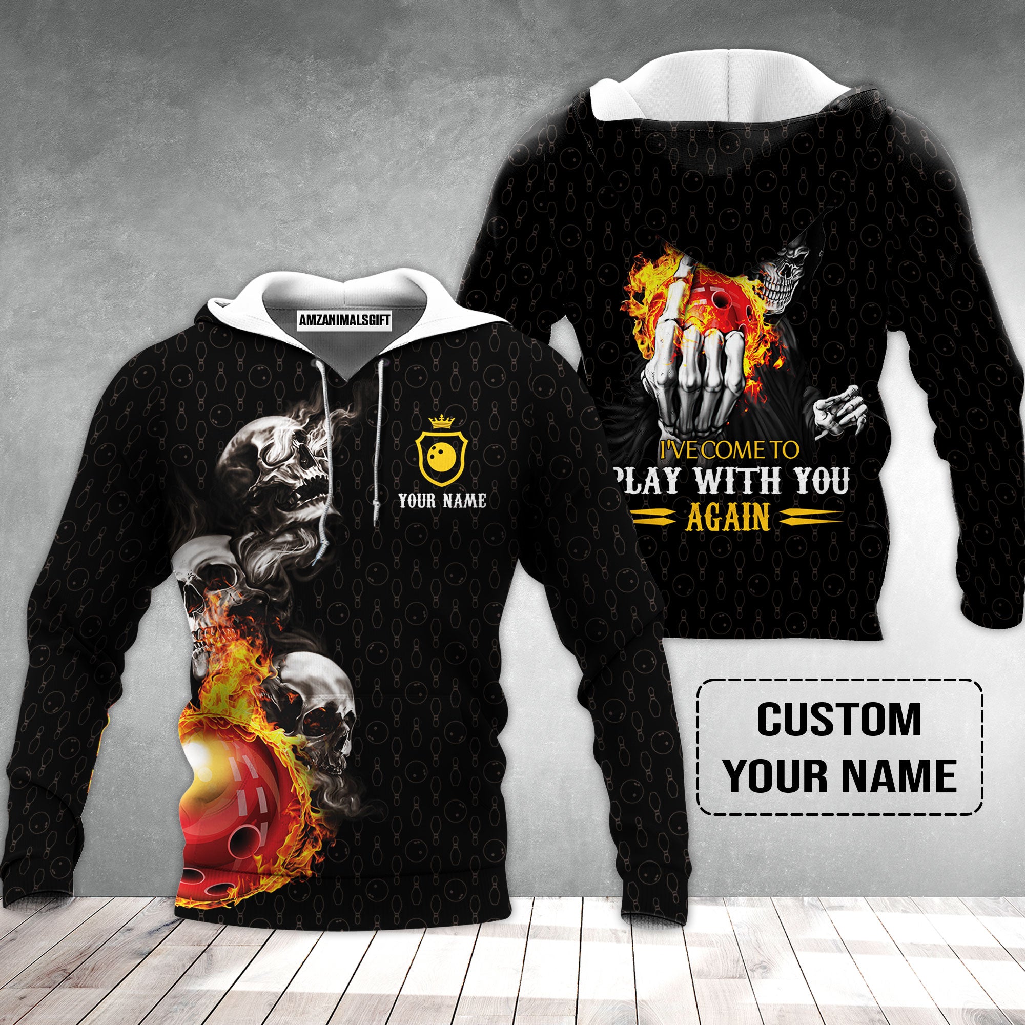 Bowling Custom Hoodie - Custom Name Bowling Skull Hello Darkness My Old Friend Personalized Bowling Hoodie