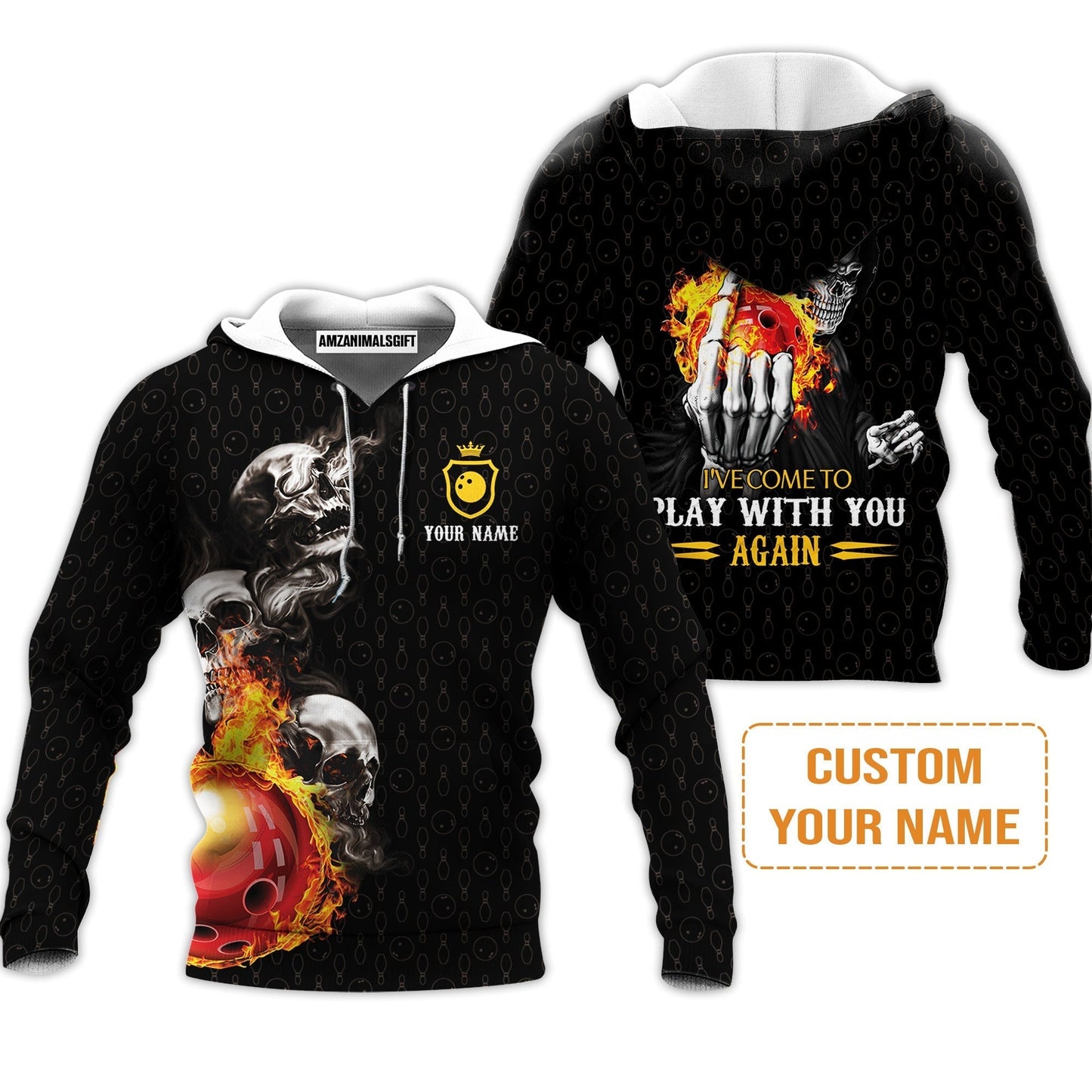 Bowling Custom Sweatshirt - Custom Name Bowling Skull Hello Darkness My Old Friend Personalized Bowling Sweatshirt